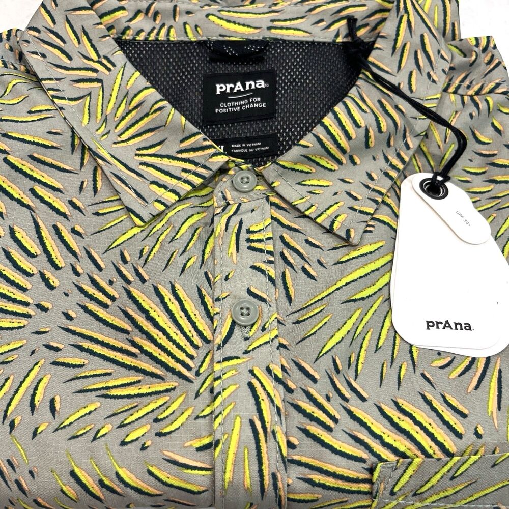prAna NEW Lost Sol XL Printed SS Vented Juniper Green Fronds Button Up Shirt